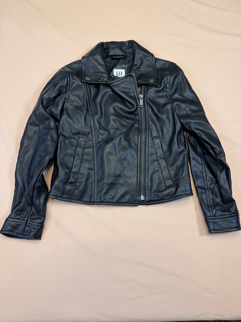 GAP Kids Black Faux Leather Moto Jacket Size S 6-7 #728